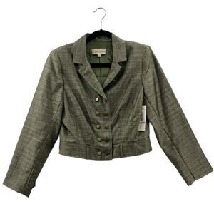 Carrie Hutton Womens Blazer Jacket Green Stripe Buttons Double Breasted 10 New